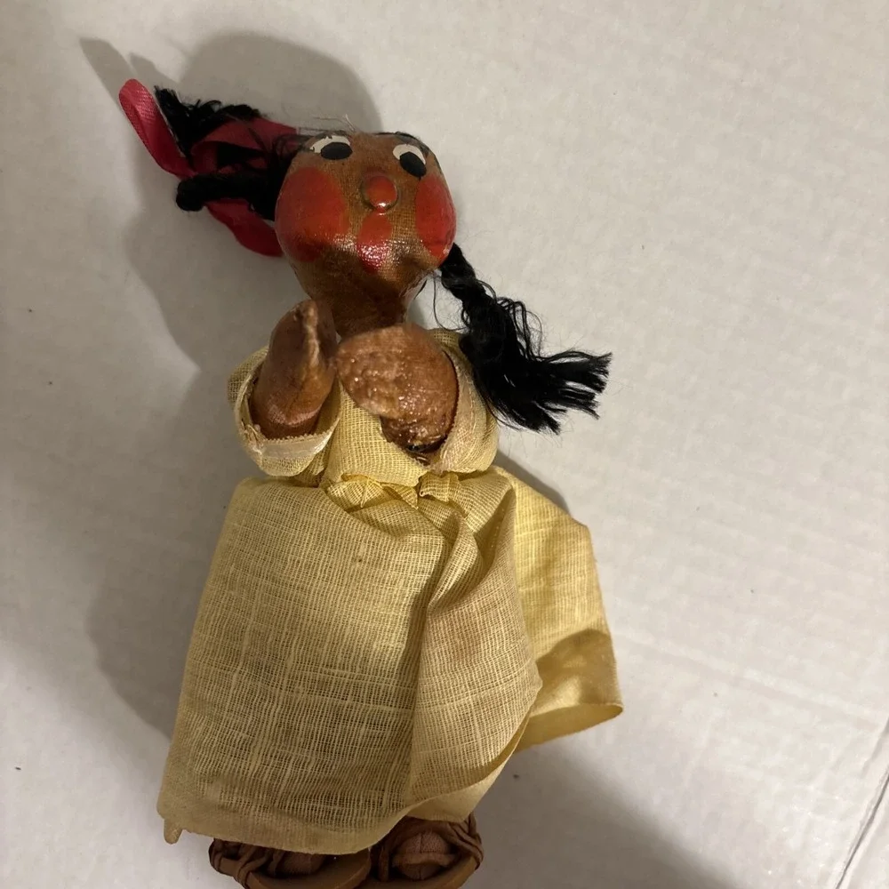 Native American Girl Doll Wearing Dress Braids Painted Face‎ Sandals Vintage